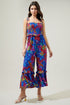 Amazonia Blue Jadora Smocked Tie Strap Cropped Jumpsuit